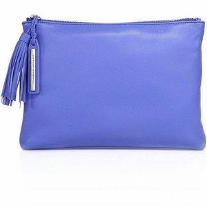 Loeffler Randall women’s Blue Leather Zippered Tassle Pouch NWT Retail $250